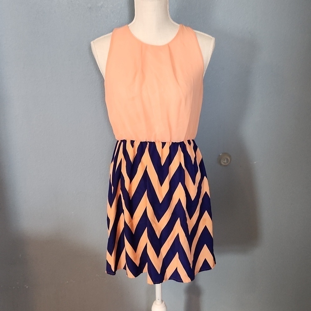 Pink Owl Chevron sleeveless peach fuzz dress